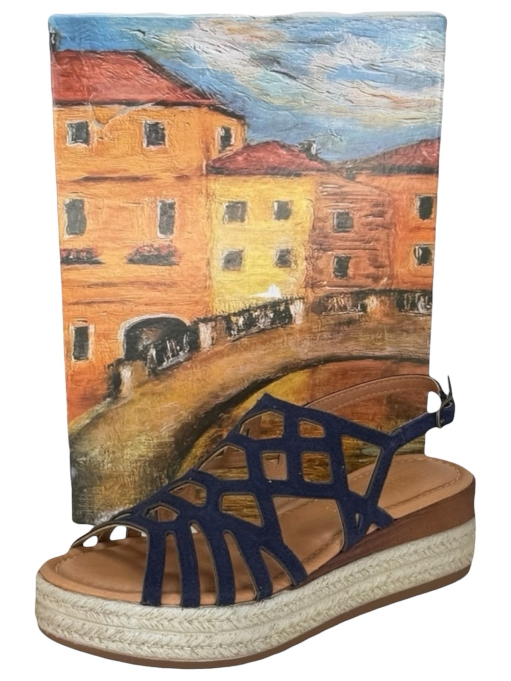 Bella Vita Zip-Italy Navy Leather Womens Wedge Sandals Size 12M - Picture 14 of 14